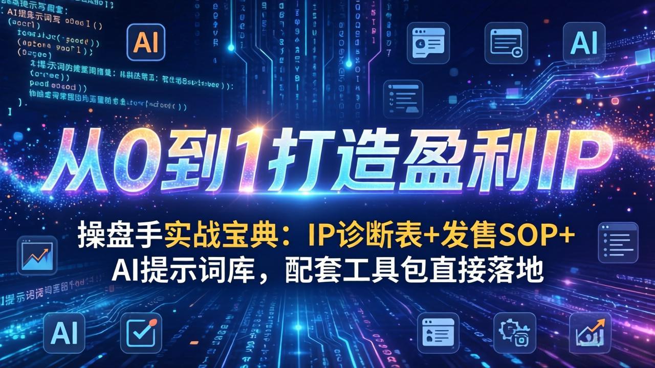 操盘手实战宝典:IP诊断表+发售SOP+AI提示词库,配套工具包直接落地,从0到1打造盈利IP