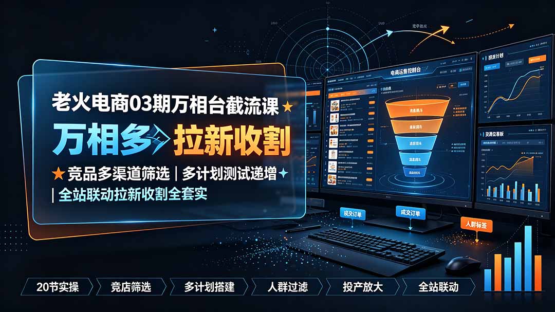 老火电商03期万相台截流课:竞品多渠道筛选|多计划测试递增|全站联动拉新收割全套实操教学