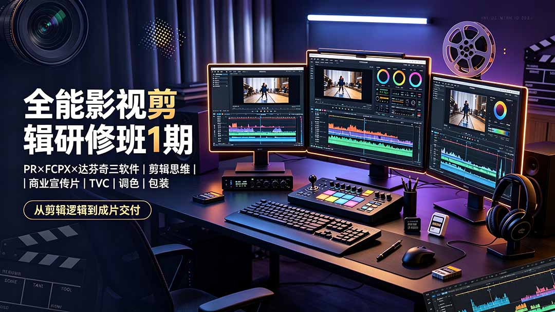 全能影视剪辑研修班1期-无水印:PR×FCPX×达芬奇三软件×剪辑思维×商业宣传片×TVC×调色×包装,全链路系统课