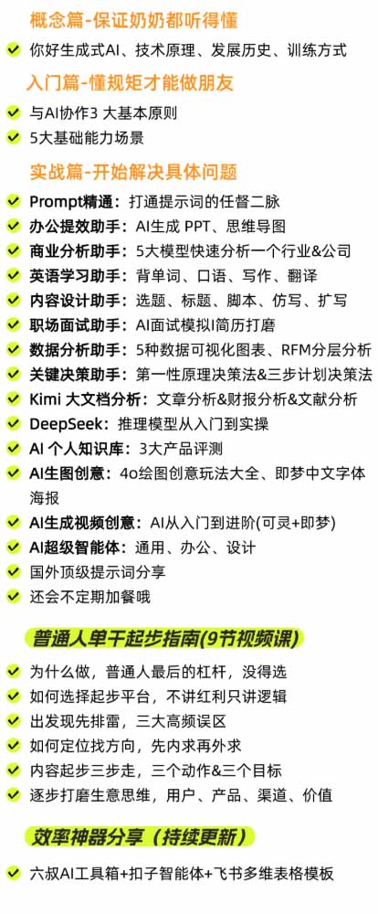 AI私教实战课-更新8月:从提示词、智能体到内容生产与流量获客,系统打造AI时代超级个体核心能力