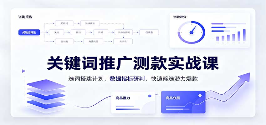 关键词推广测款实战课:选词搭建计划,数据指标研判,快速筛选潜力爆款 关键词推广测款实战课:选词搭建计划,数据指标研判,快速筛选潜力爆款