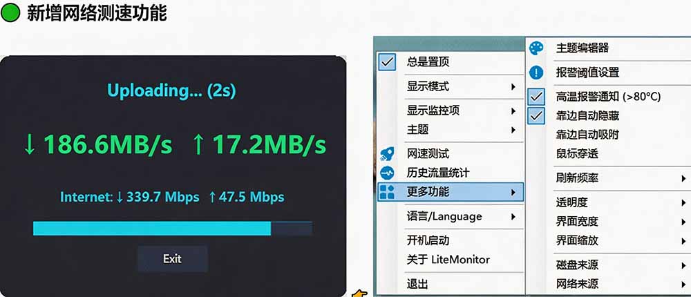 Github超过3.3K Stars!电脑桌面硬件监控工具,界面好看又好用,实时CPU/GPU/网速实时显示 LiteMonitor