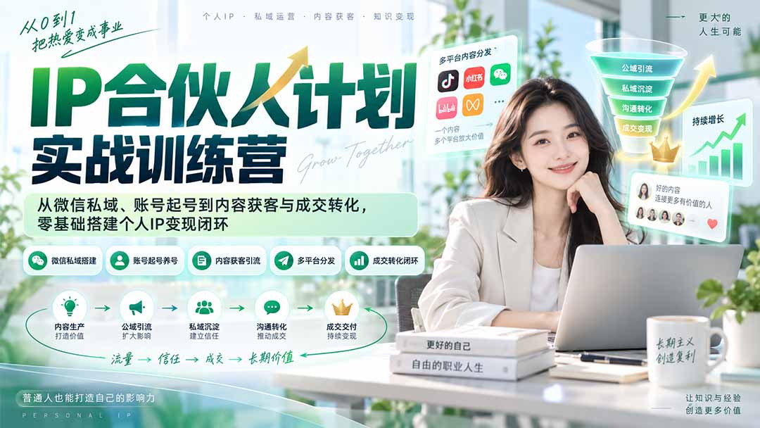 IP合伙人计划实战训练营-更新:从微信私域、账号起号到内容获客与成交转化,零基础搭建个人IP变现闭环