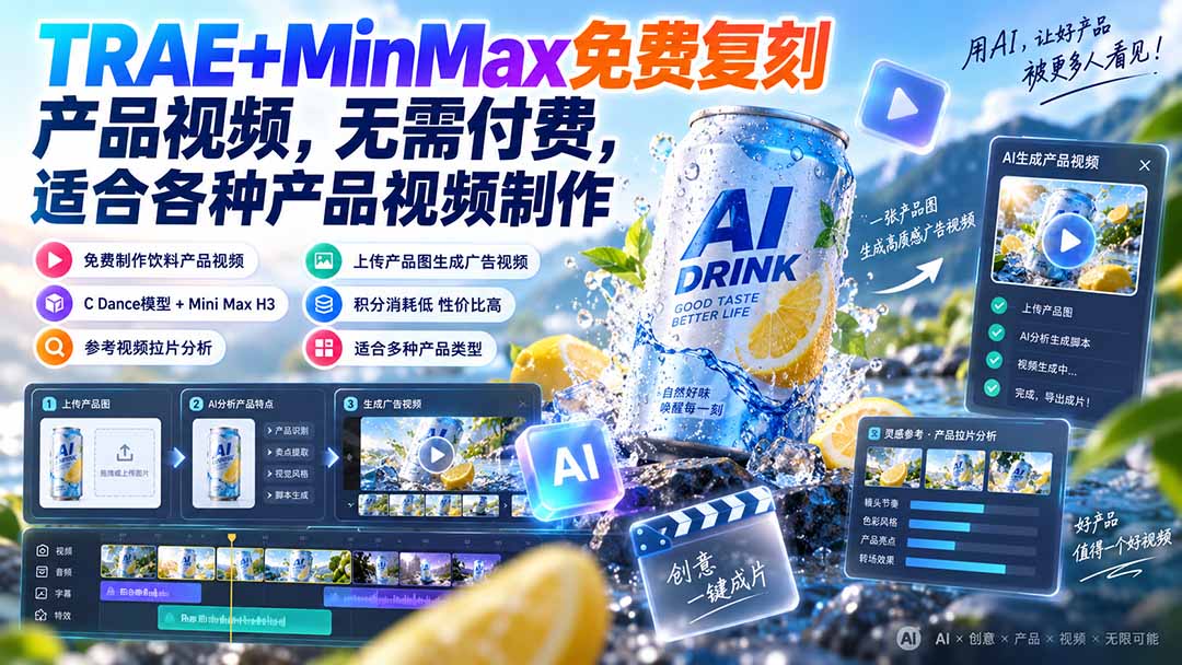 TRAE+MinMax免费复刻产品视频,无需付费,适合各种产品视频制作