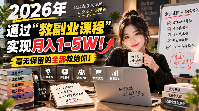 2026年通过“教副业课程”实现月入1-5W!毫无保留的全部教给你! 2026年通过“教副业课程”实现月入1-5W!毫无保留的全部教给你!