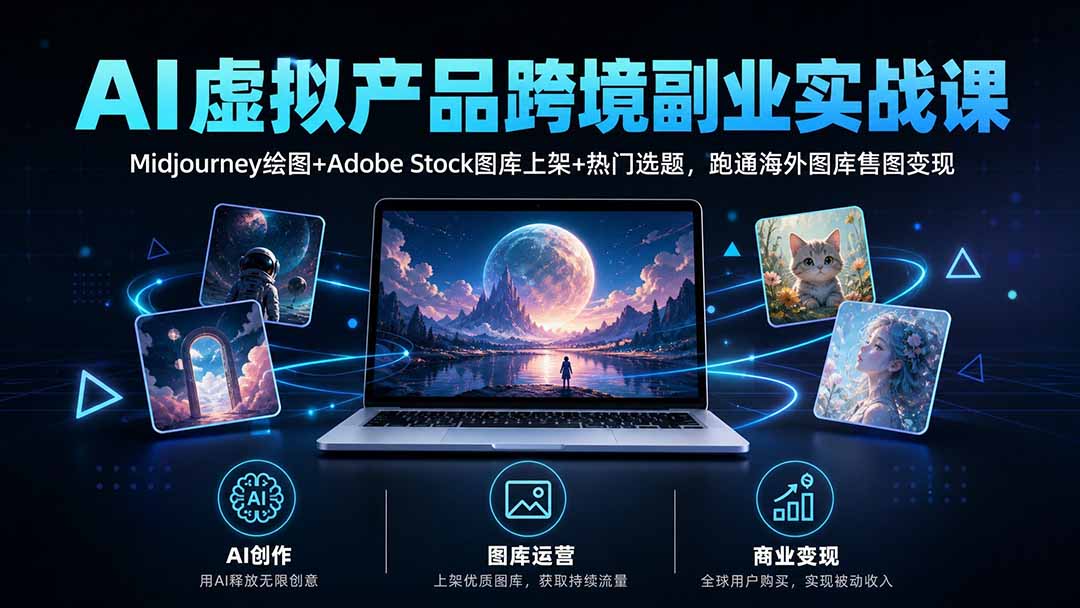 AI虚拟产品跨境副业实战课|Midjourney绘图+Adobe Stock图库上架+热门选题,跑通海外图库售图变现