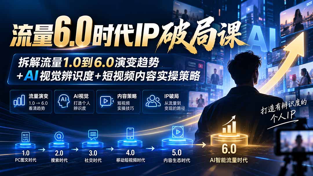流量6.0时代IP破局课:拆解流量1.0到6.0演变趋势+AI视觉辨识度+短视频内容实操策略
