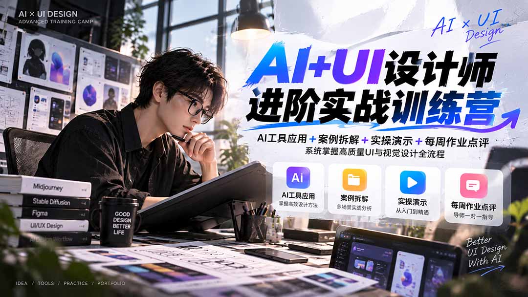 【无水印】AI+UI设计师进阶训练营-第4期:AI工具应用+案例拆解+实操演示+作业点评,掌握高质量UI与视觉设计全流程