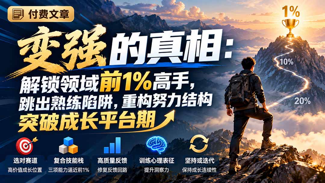 付费文章:变强的真相:解锁领域前1%高手,跳出熟练陷阱,重构努力结构突破成长平台期