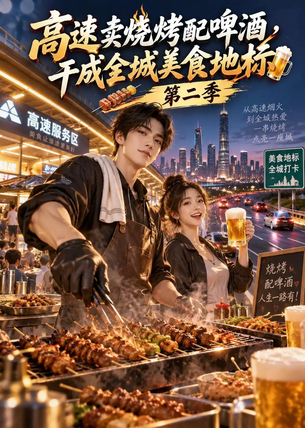 高速卖烧烤配啤酒干成全城美食地标第二季（209集）-海之城短剧项目
