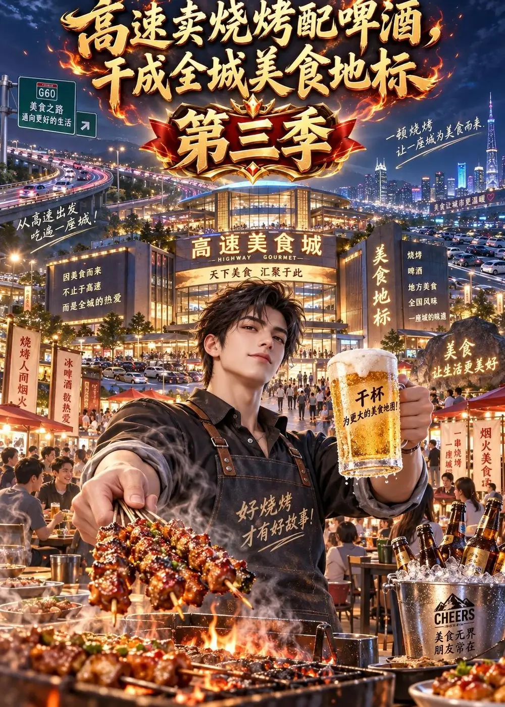高速卖烧烤配啤酒干成全城美食地标第三季（174集）-海之城短剧项目