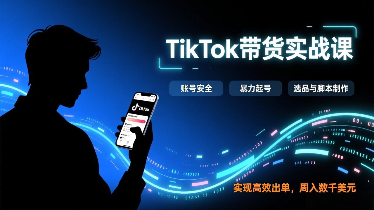 TikTok带货实战课，涵盖账号安全、暴力起号、选品与脚本制作，实现高效出单，周入数千美元-海之城短剧项目