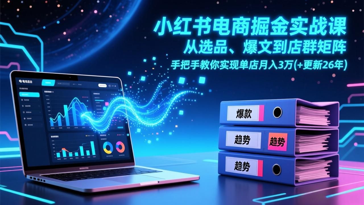 小红书电商掘金实战课，从选品、爆文到店群矩阵，手把手教你实现单店月入3万+(更新26年)-海之城短剧项目