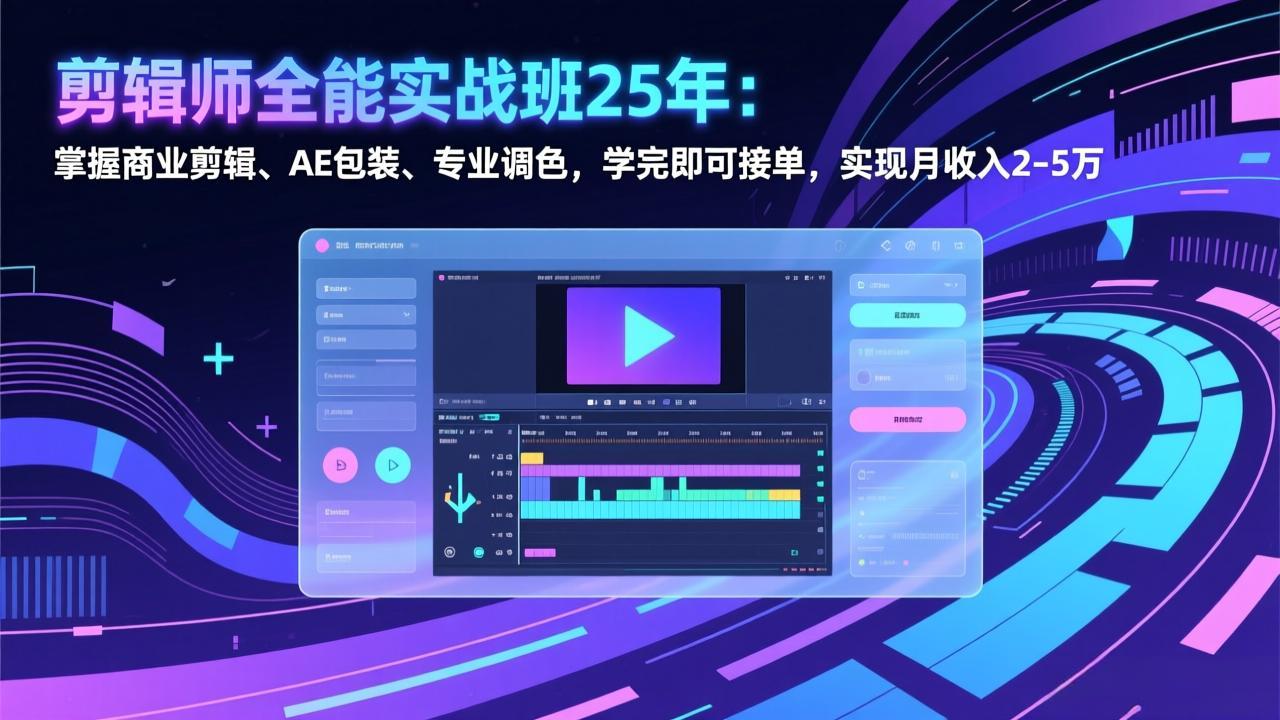 剪辑师全能实战班25年：掌握商业剪辑、AE包装、专业调色，学完即可接单，实现月收入2-5万-海之城短剧项目