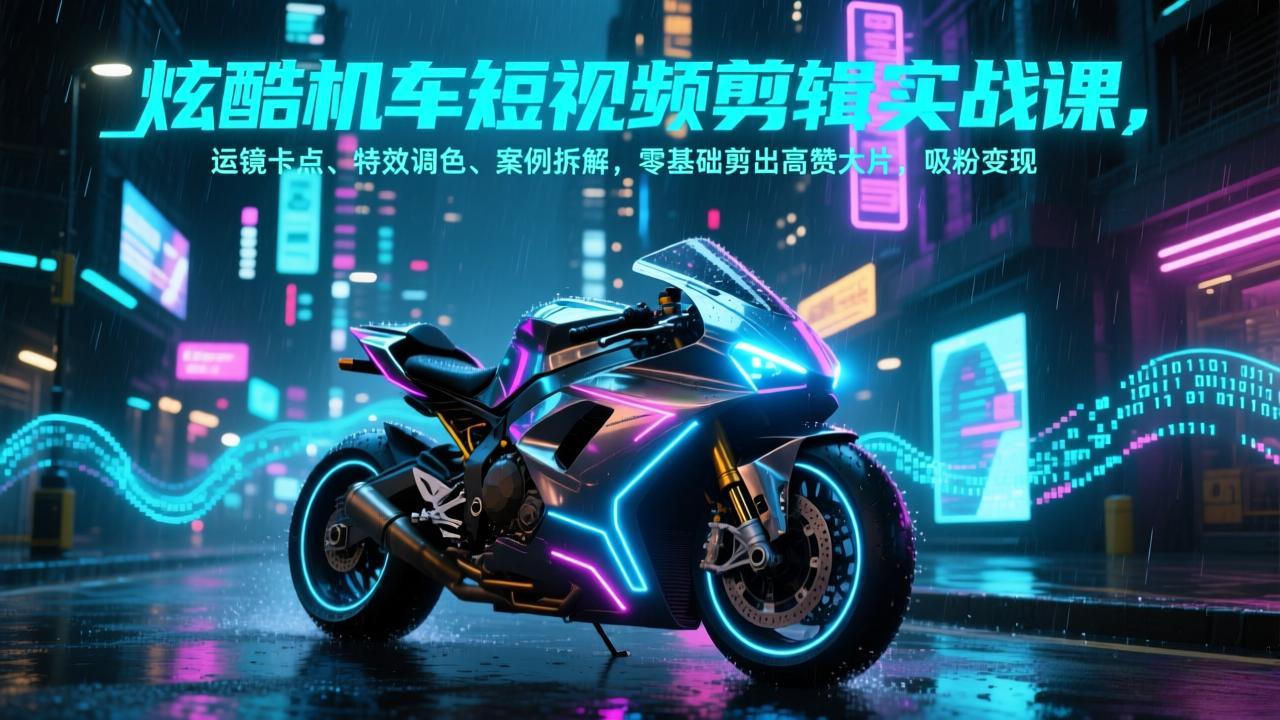 炫酷机车短视频剪辑实战课，运镜卡点、特效调色、案例拆解，零基础剪出高赞大片，吸粉变现-海之城短剧项目
