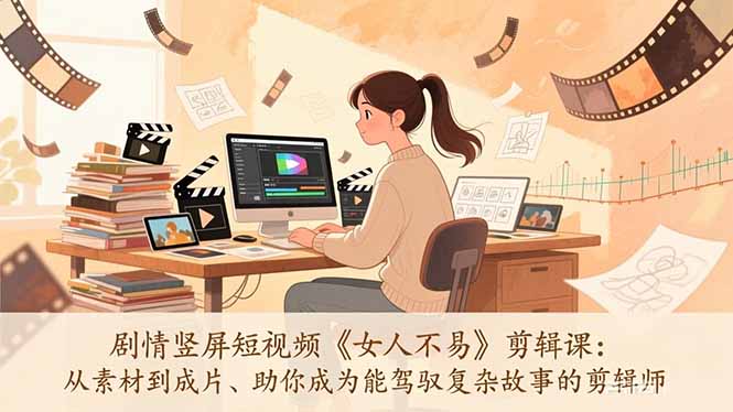 剧情竖屏短视频《女人不易》剪辑课：从素材到成片、助你成为能驾驭复杂故事的剪辑师-海之城短剧项目