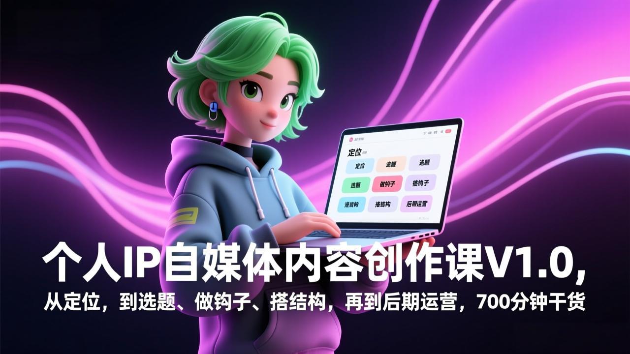 个人IP自媒体内容创作课V1.0，从定位，到选题、做钩子、搭结构，再到后期运营，700分钟干货-海之城短剧项目