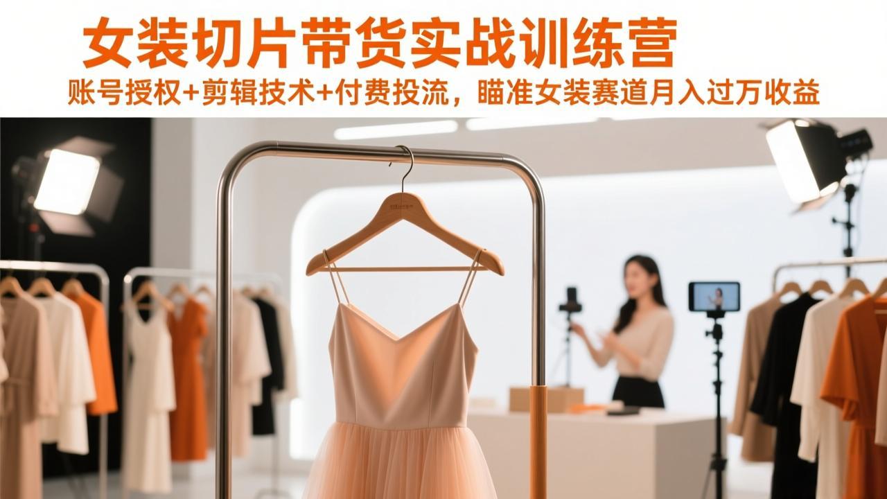 女装切片带货实战训练营，账号授权+剪辑技术+付费投流，瞄准女装赛道月入过万收益-海之城短剧项目