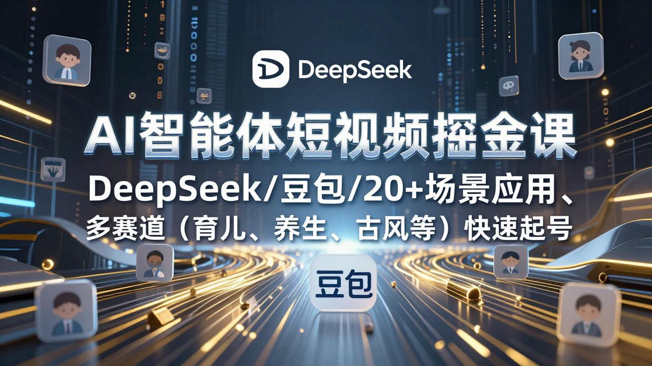 AI智能体短视频掘金课,DeepSeek/豆包/20+场景应用、多赛道(育儿、养生、古风等)快速起号-海之城短剧项目