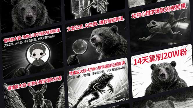 情绪放大镜-动物心理学爆款短视频课，文案公式、AI生图、多平台变现，14天复制20W粉-海之城短剧项目