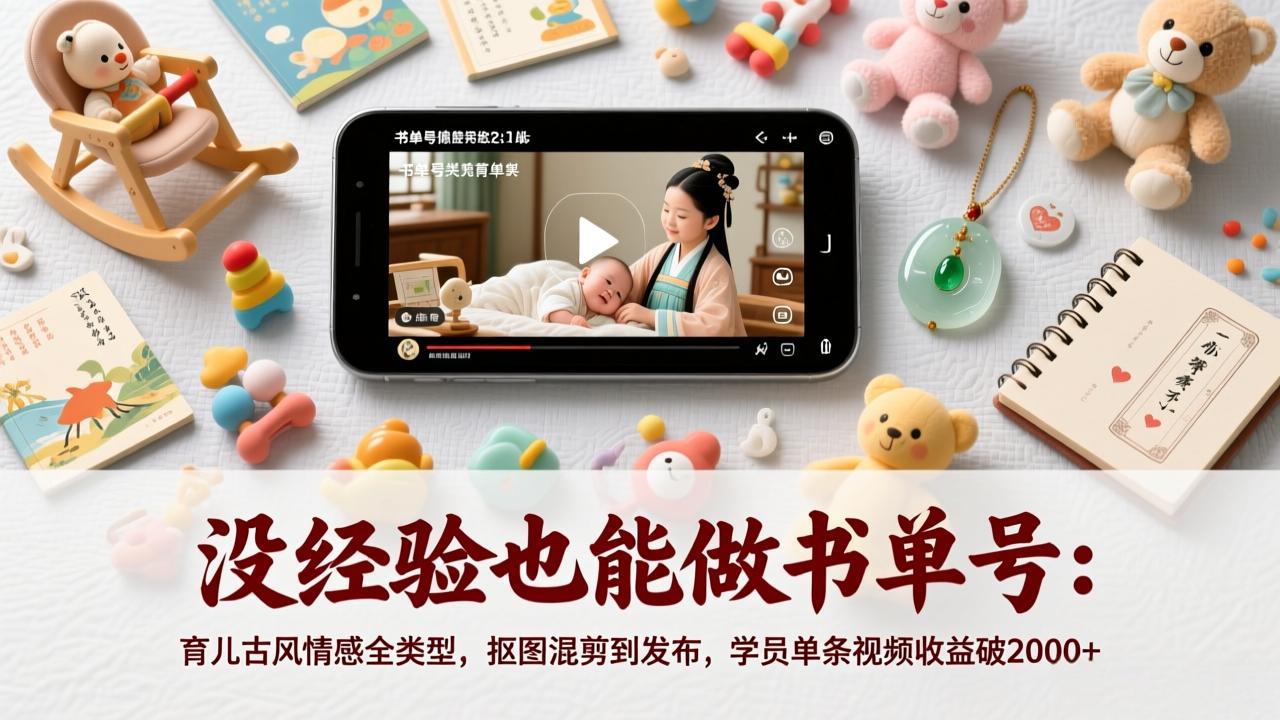 没经验也能做书单号：育儿古风情感全类型，抠图混剪到发布，学员单条视频收益破2000+-海之城短剧项目