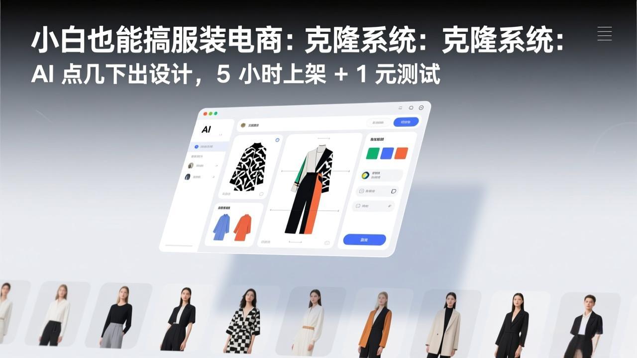 小白也能搞服装电商：克隆系统：AI 点几下出设计，5 小时上架 + 1 元测试-海之城短剧项目