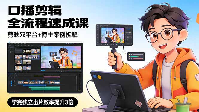 口播剪辑全流程速成课，剪映双平台+博主案例拆解，学完独立出片效率提升3倍-海之城短剧项目