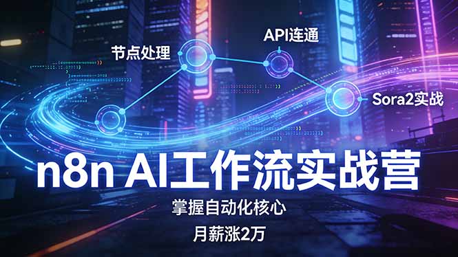 n8n AI工作流实战营，节点处理+API连通+Sora2实战，掌握自动化核心月薪涨2万-海之城短剧项目