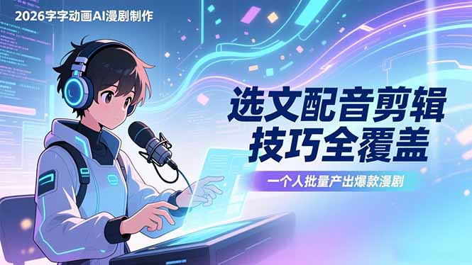 2026字字动画AI漫剧制作-1期，选文配音剪辑技巧全覆盖，一个人就能批量产出爆款漫剧-海之城短剧项目