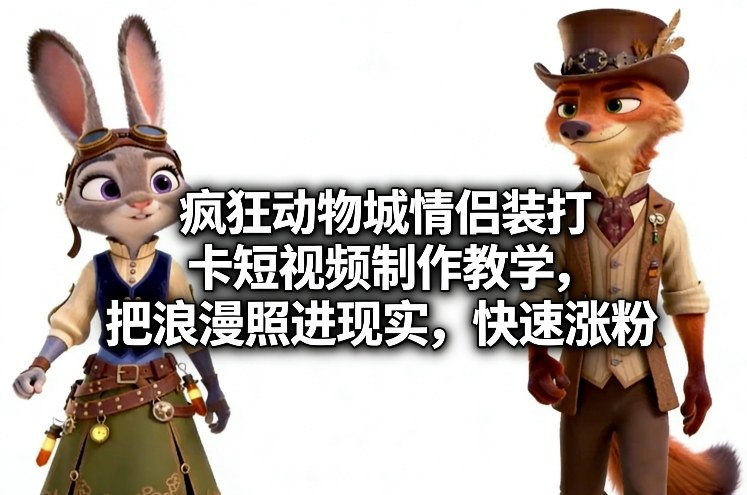 疯狂动物城情侣装打卡短视频制作教学，把浪漫照进现实，快速涨粉-海之城短剧项目