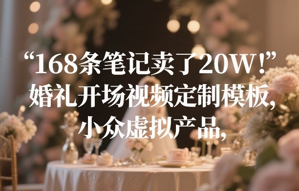 168条笔记卖了20W！婚礼开场视频定制模板，小众虚拟产品-海之城短剧项目