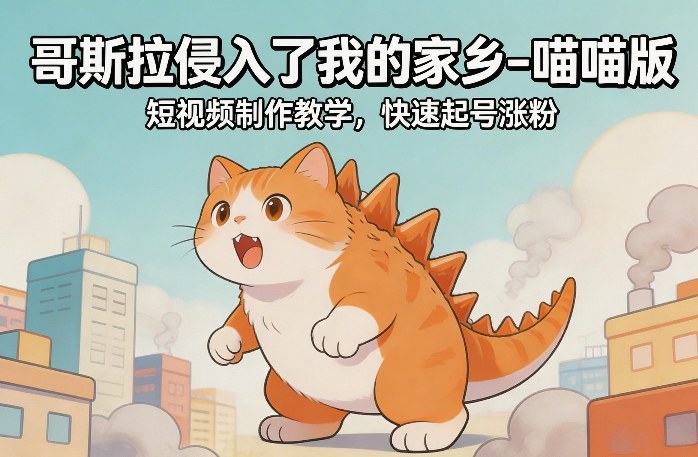 哥斯拉侵入了我的家乡–喵喵版短视频制作教学，快速起号涨粉-海之城短剧项目