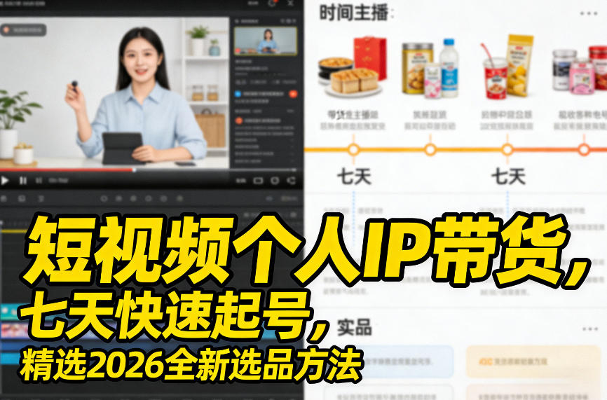 短视频个人IP带货，七天快速起号，精选2026全新选品方法-海之城短剧项目