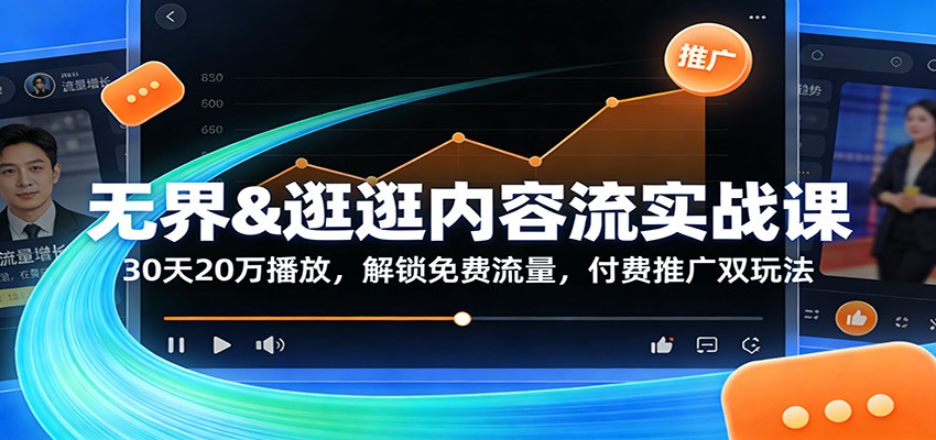 无界&逛逛内容流实战课：30天20万播放，解锁免费流量，付费推广双玩法-海之城短剧项目