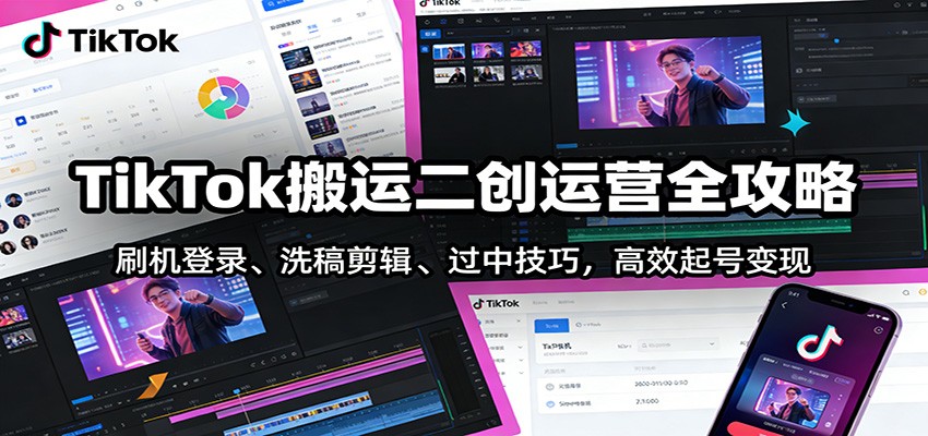 TikTok搬运二创运营全攻略：刷机登录、洗稿剪辑 、过中技巧，高效起号变现-海之城短剧项目