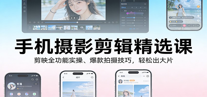 手机摄影剪辑精选课：剪映全功能实操、爆款拍摄技巧，轻松出大片-海之城短剧项目