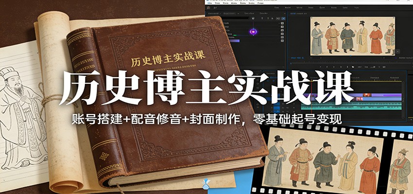 历史博主实战课：账号搭建+配音修音+封面制作，零基础起号变现-海之城短剧项目