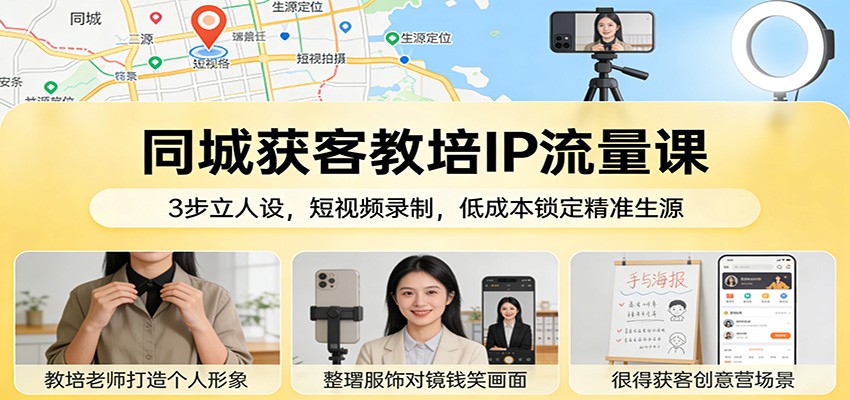 同城获客教培IP流量课：3步立人设，短视频录制，低成本锁定精准生源-海之城短剧项目