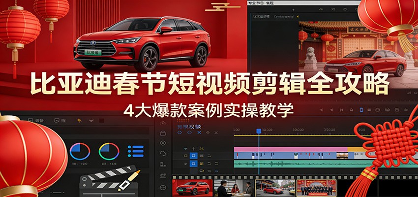 比亚迪春节短视频剪辑全攻略，4大爆款案例实操教学-海之城短剧项目