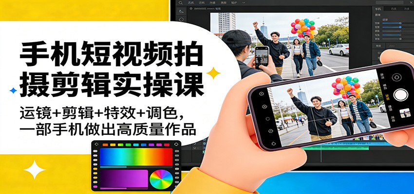 手机短视频拍摄剪辑实操课：运镜+剪辑+特效+调色，一部手机做出高质量作品-海之城短剧项目