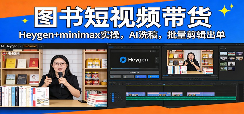 图书短视频带货：Heygen+minimax实操，AI洗稿 ，批量剪辑出单-海之城短剧项目