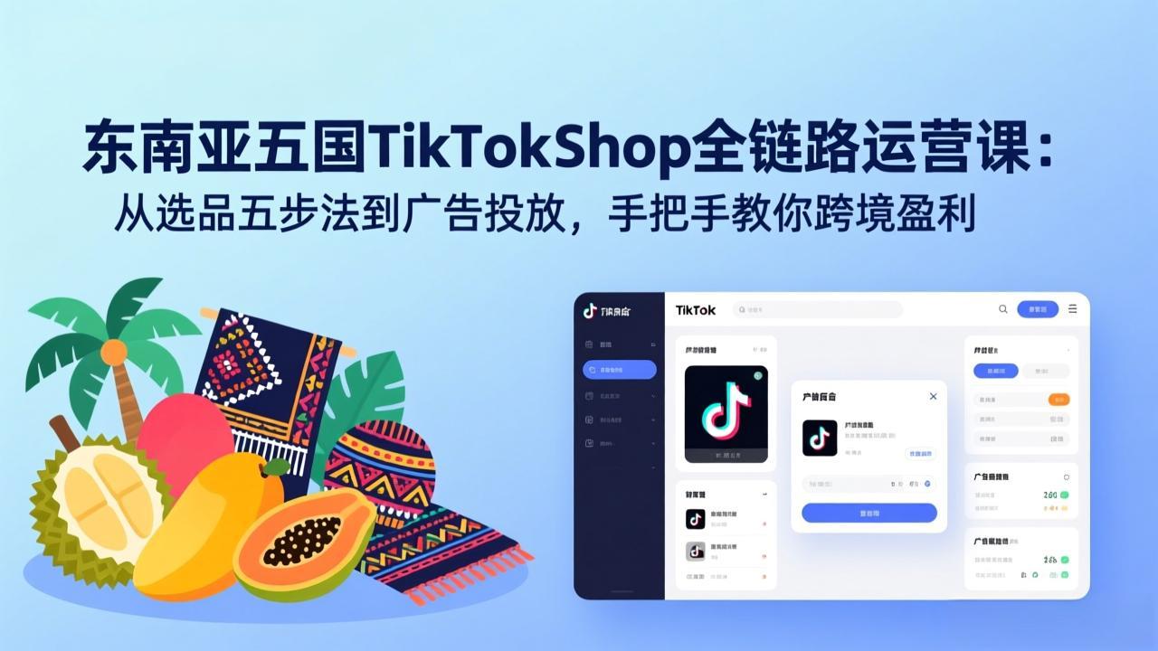 东南亚五国TikTok Shop全链路运营课：从选品五步法到广告投放，手把手教你跨境盈利-海之城短剧项目