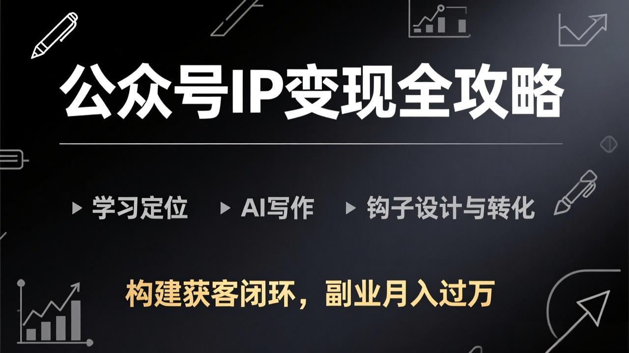 公众号IP变现全攻略-更新，学习定位、AI写作、钩子设计与转化，构建获客闭环，副业月入过万-海之城短剧项目