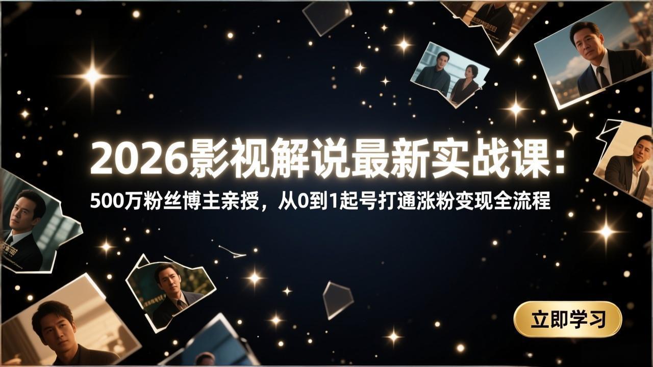 2026影视解说最新实战课：500万粉丝博主亲授，从0到1起号打通涨粉变现全流程-海之城短剧项目