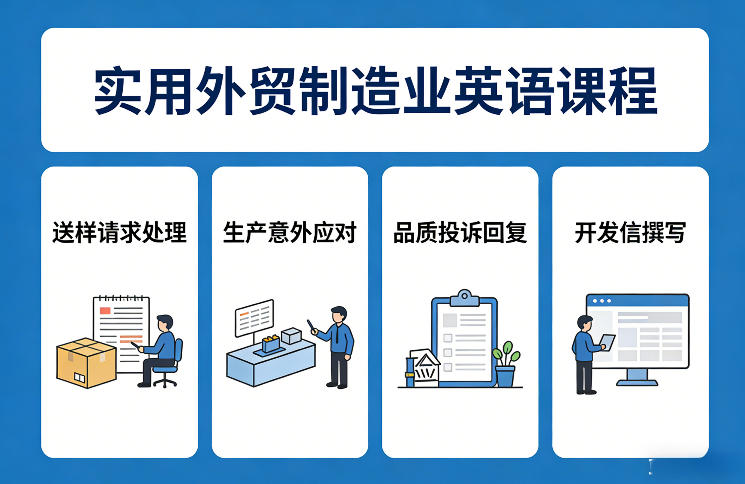 实用外贸制造业英语课程，教你专业处理送样请求、应对生产意外、回复品质投诉、撰写开发信等 - 冒泡网