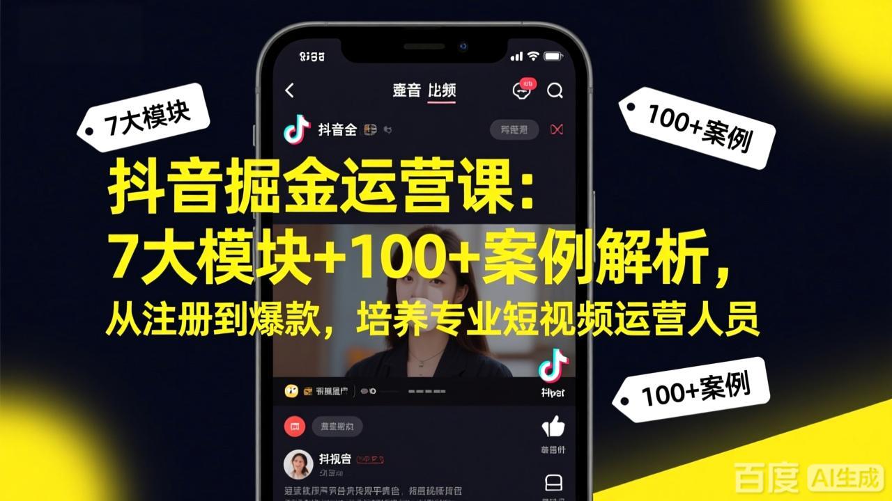 抖音掘金运营课：7大模块+100+案例解析，从注册到爆款，培养专业短视频运营人员 - 中创网