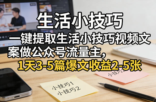 一键提取生活小技巧视频文案做公众号流量主，1天3-5篇爆文收益2-5张-海之城短剧项目