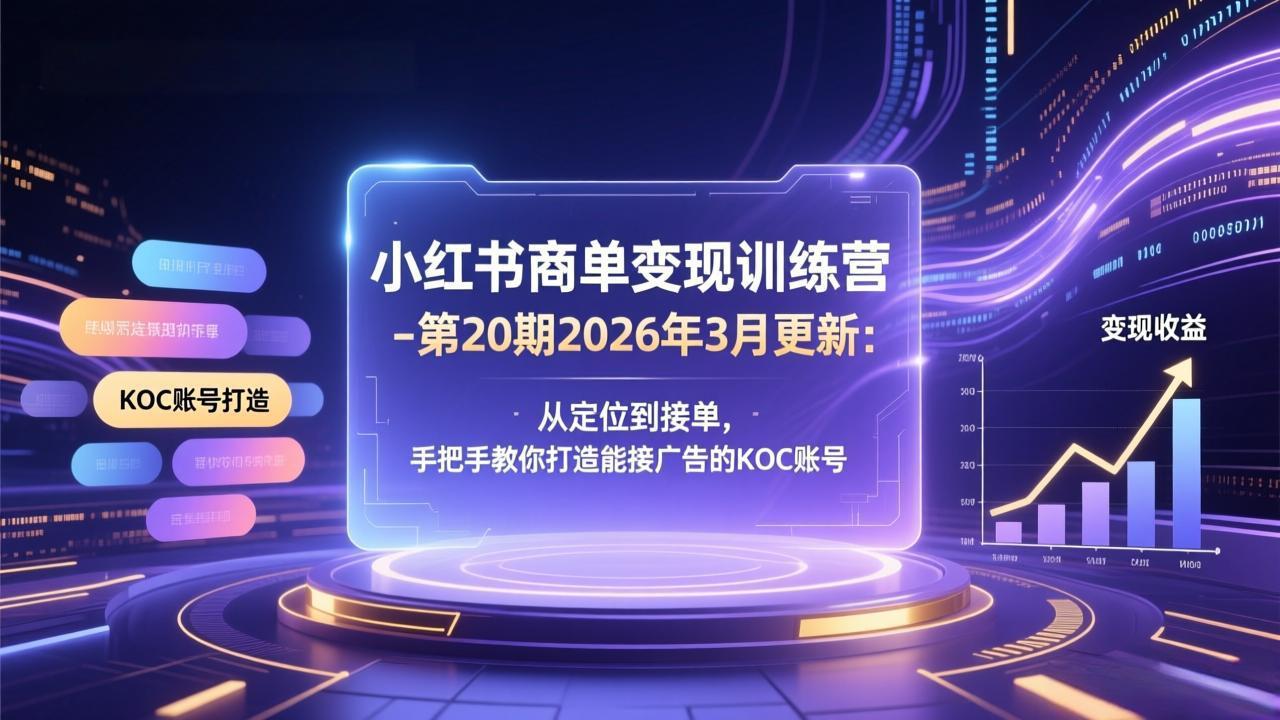 小红书商单变现训练营-第20期26年3月更新：从定位到接单，手把手教你打造能接广告的KOC账号-海之城短剧项目