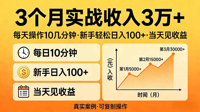3个月实战收入3万+，每天操作10几分钟，新手轻松日入100+，当天见收益-海之城短剧项目