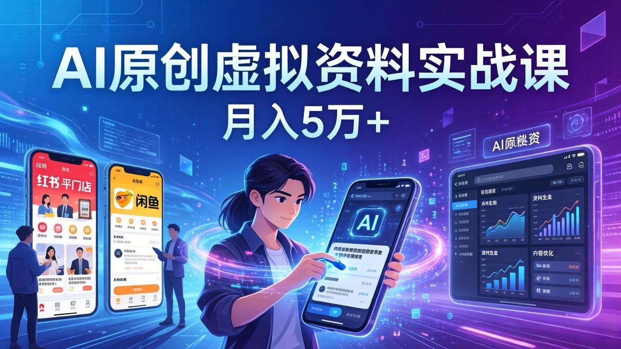 AI原创虚拟资料实战课：2026新机会，小红书闲鱼开店，普通人用AI轻松变现，月入5万+-海之城短剧项目